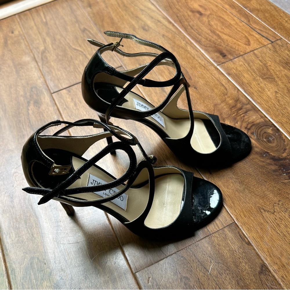 Jimmy Choo Black Leather Strappy Heels / Sandals
